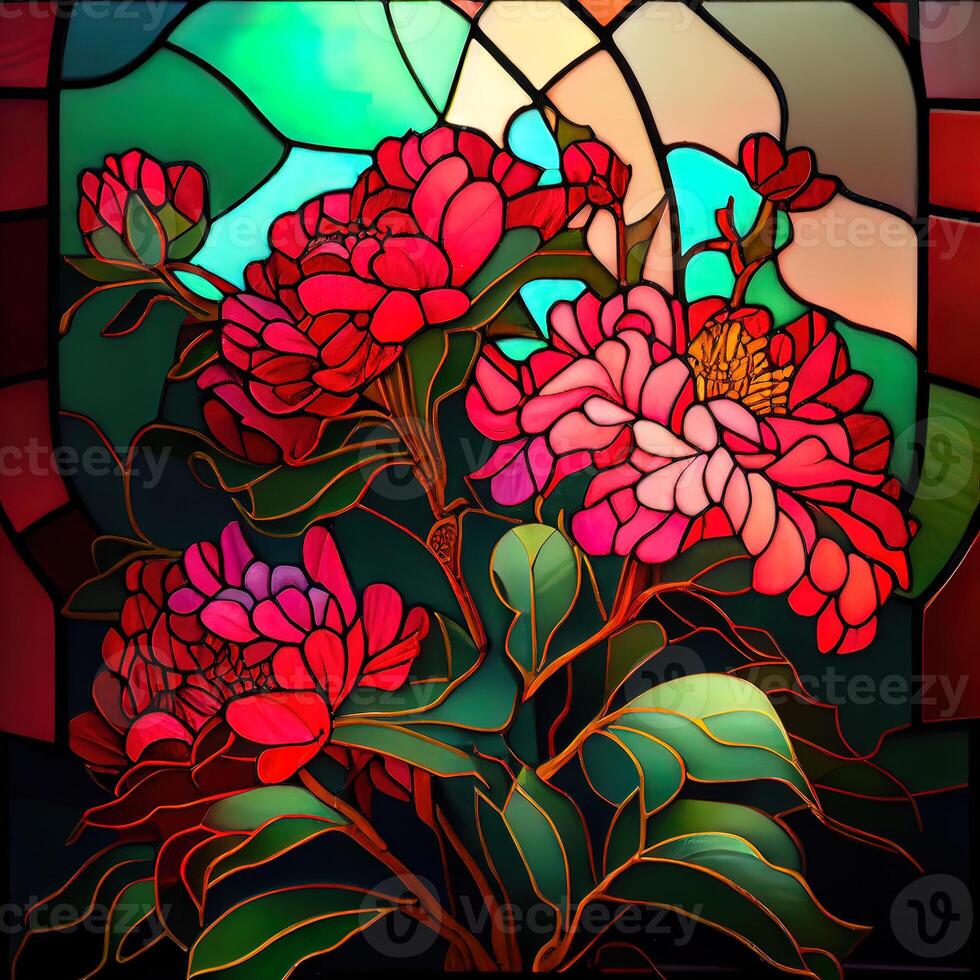 Stained Glass Red Peonies - photo