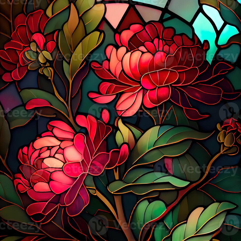Stained Glass Red Peonies - photo