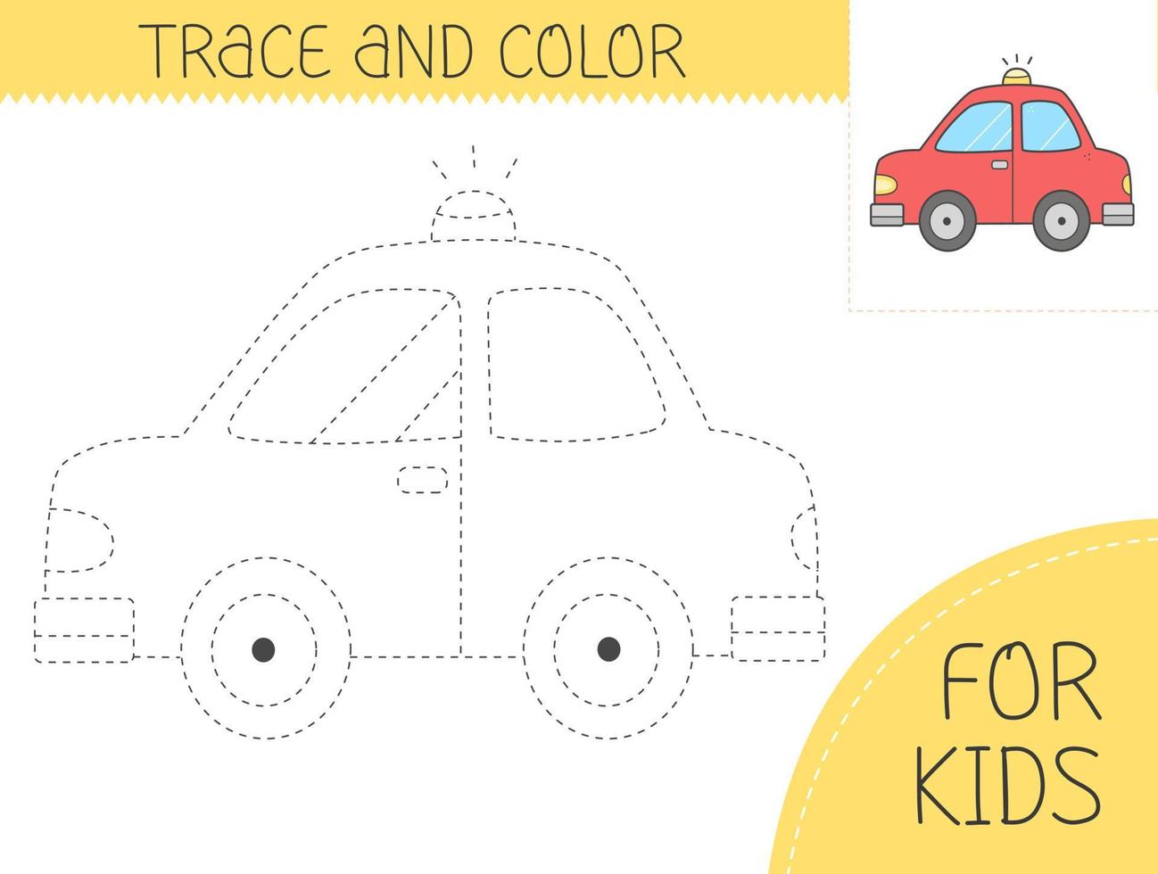 rastro y color colorante libro con coche para niños. colorante página con dibujos animados coche. vector ilustración para niños.