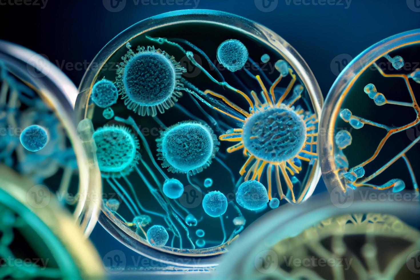 bacteria and virus cells petri dish, ai generation photo