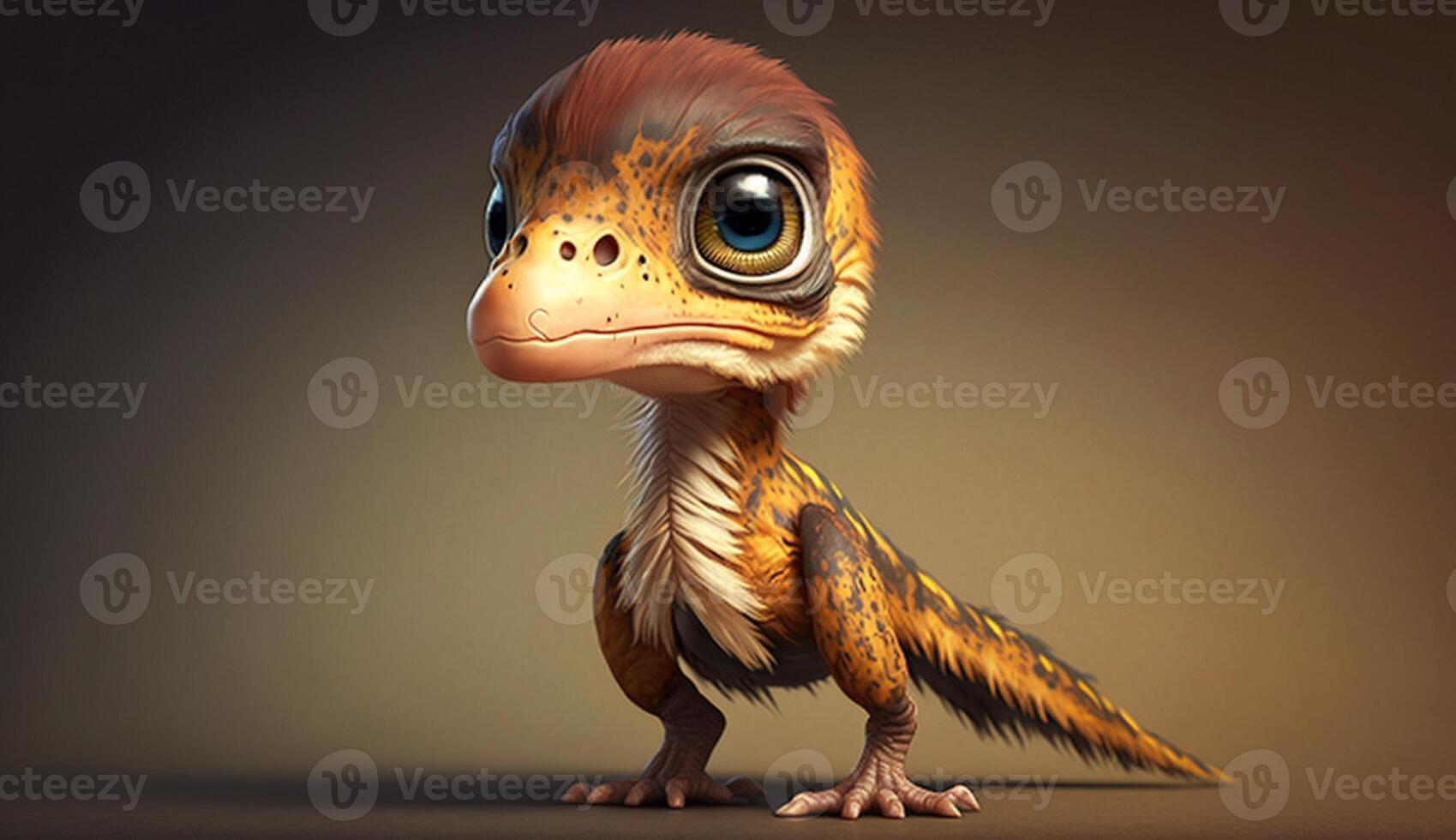 , baby of velociraptor, ancient carnivore dinosaur, extinct animal. Cute small animal. photo