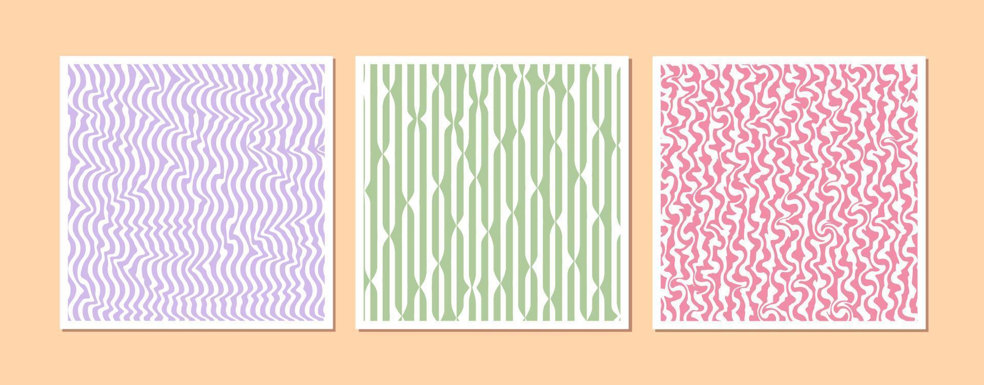 Set of isolated 1970s Retro pattern groovy trippy. Wavy pattern, optical illusion. Abstract psychedelic background. Poster with 70s retro style. Hippie Aesthetic. Y2k style. Vector Illustration