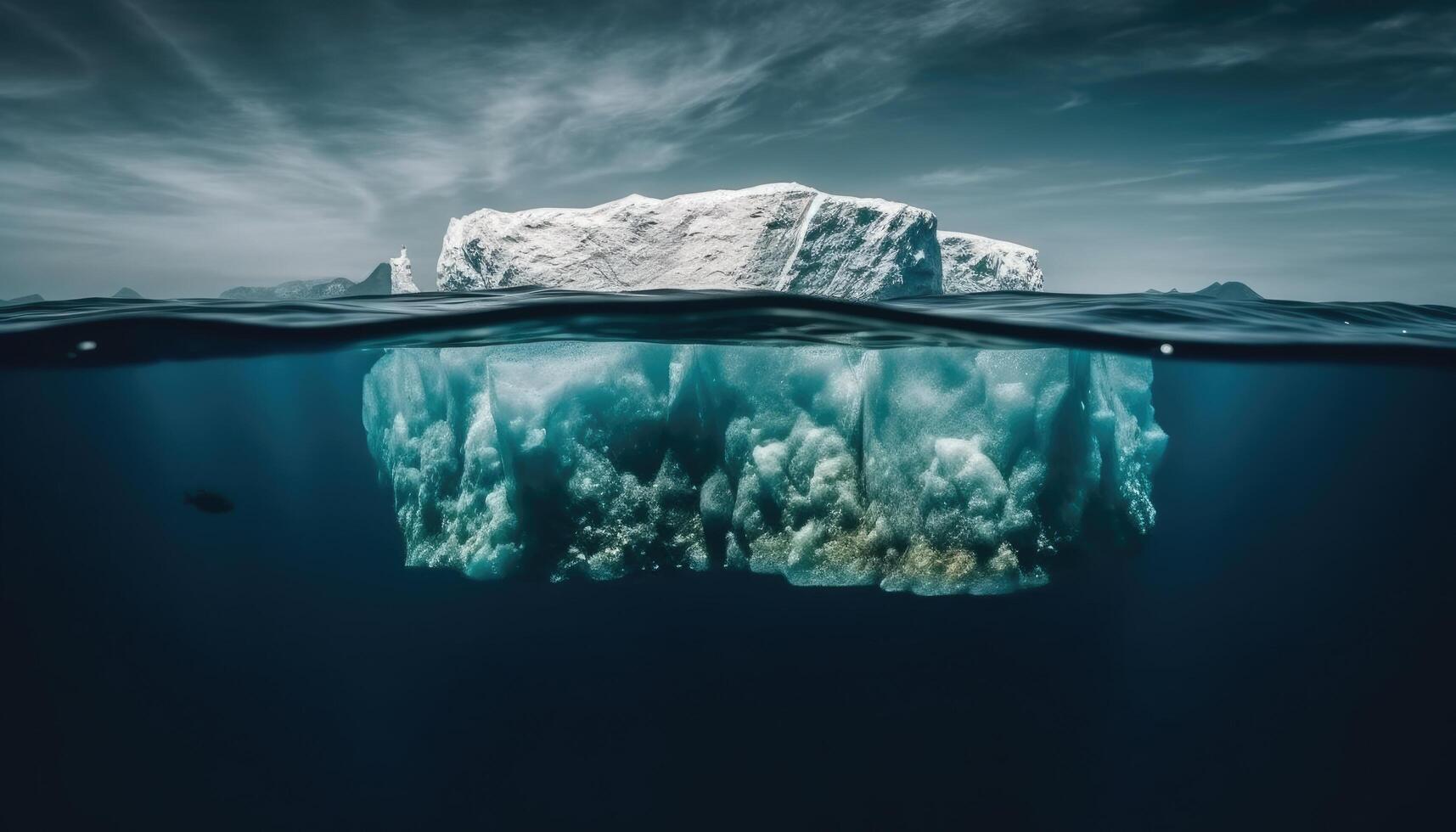 hermosa iceberg en el Oceano con un ver debajo agua. global calentamiento concepto. generativo ai foto