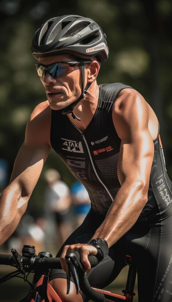 un foto de el atleta montando un bicicleta. generativo ai