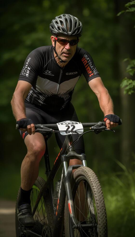A photo of the athlete riding a bike.