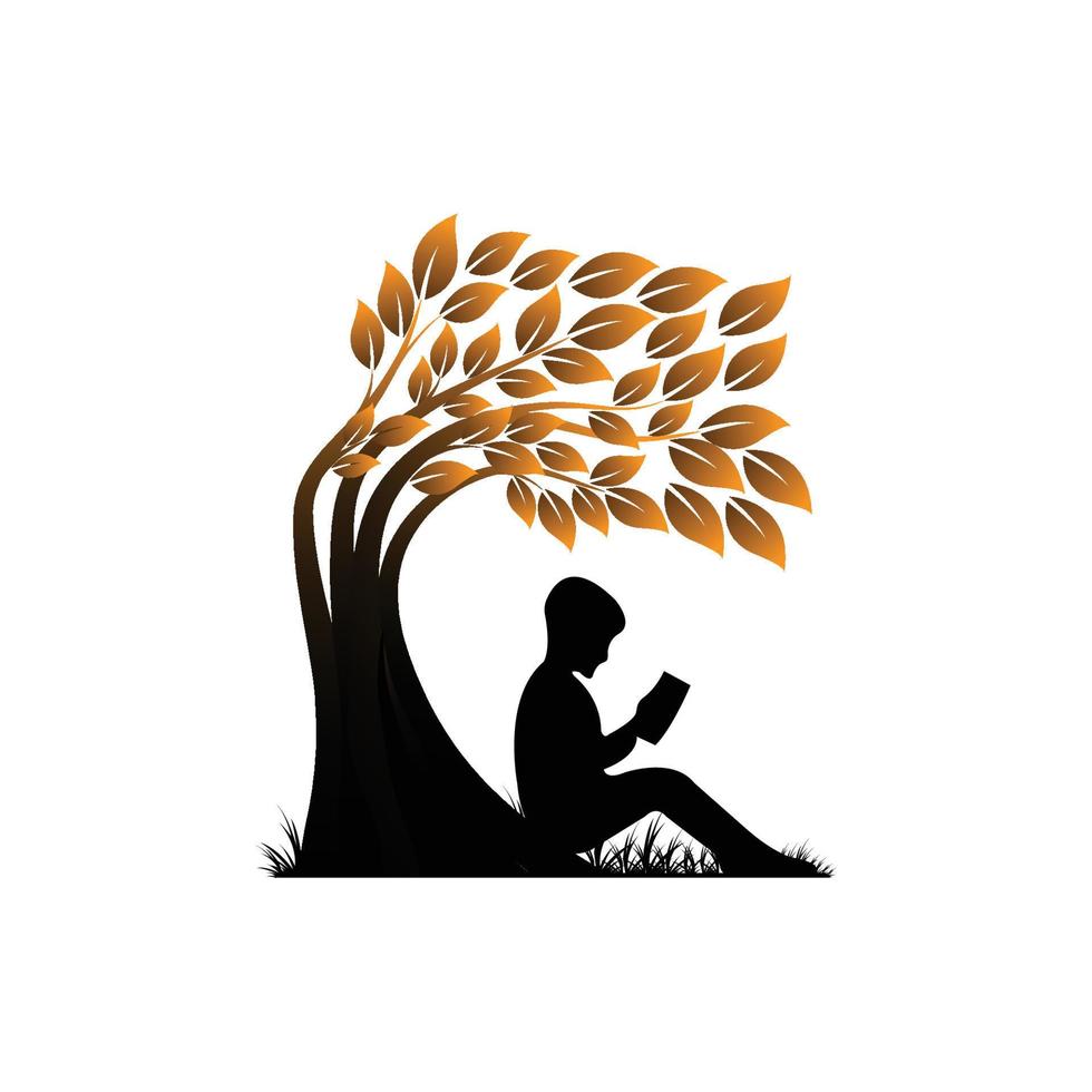 Man sitting with book under the tree vector design.