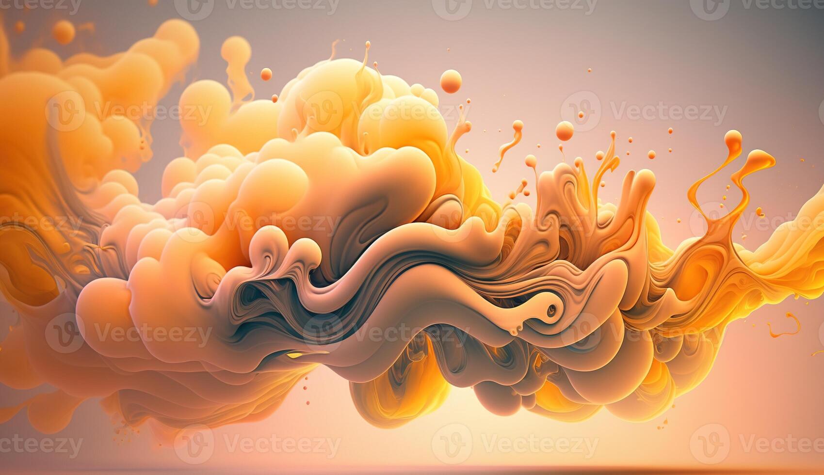 , Flowing light apricot crush smoke with splashes. Soft fluid banner, spring female mood, 3D effect, modern macro realistic abstract background illustration, ink in water effect. photo