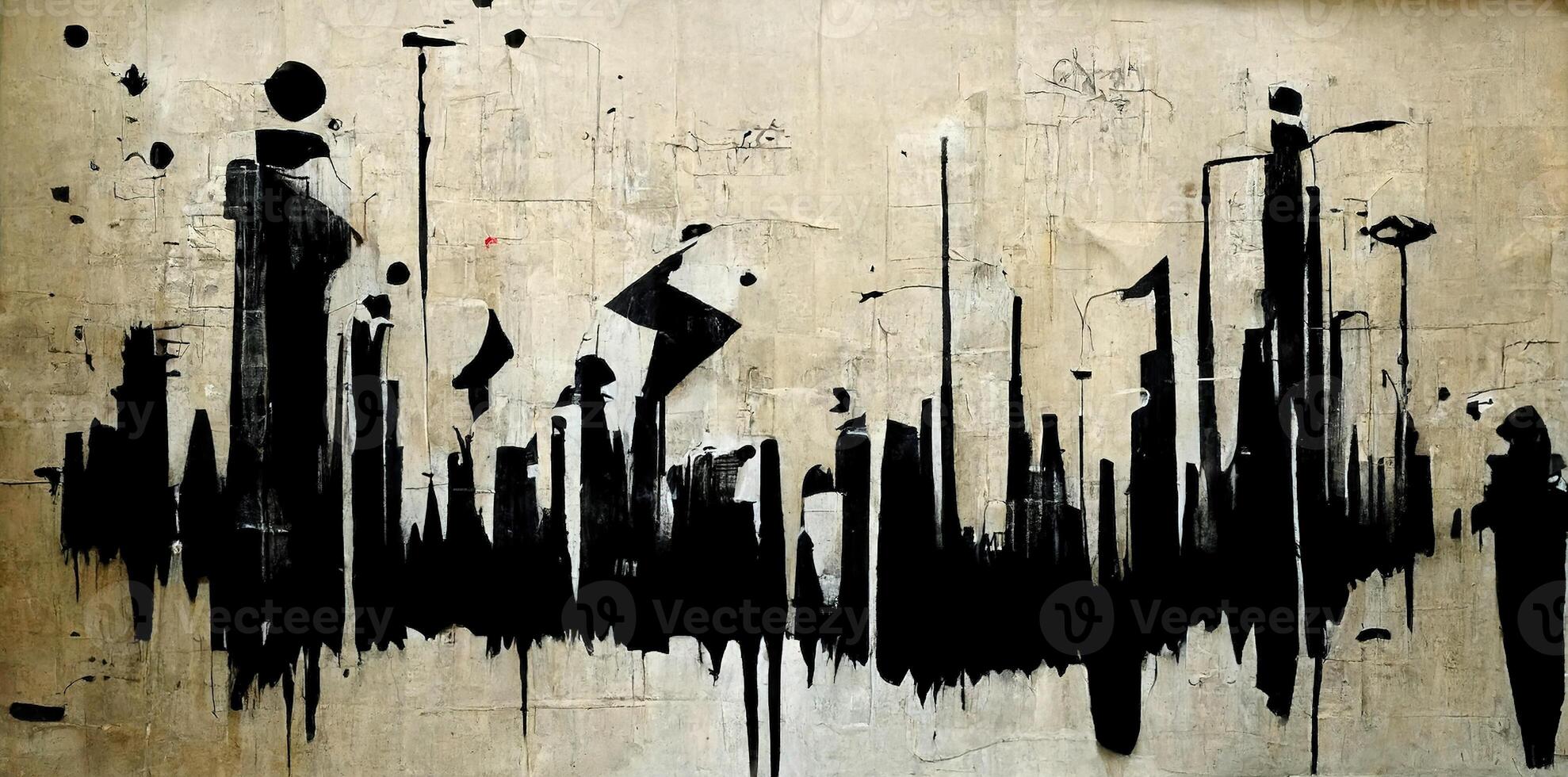 , Ink black street graffiti art on a textured paper vintage background, inspired by Banksy. photo