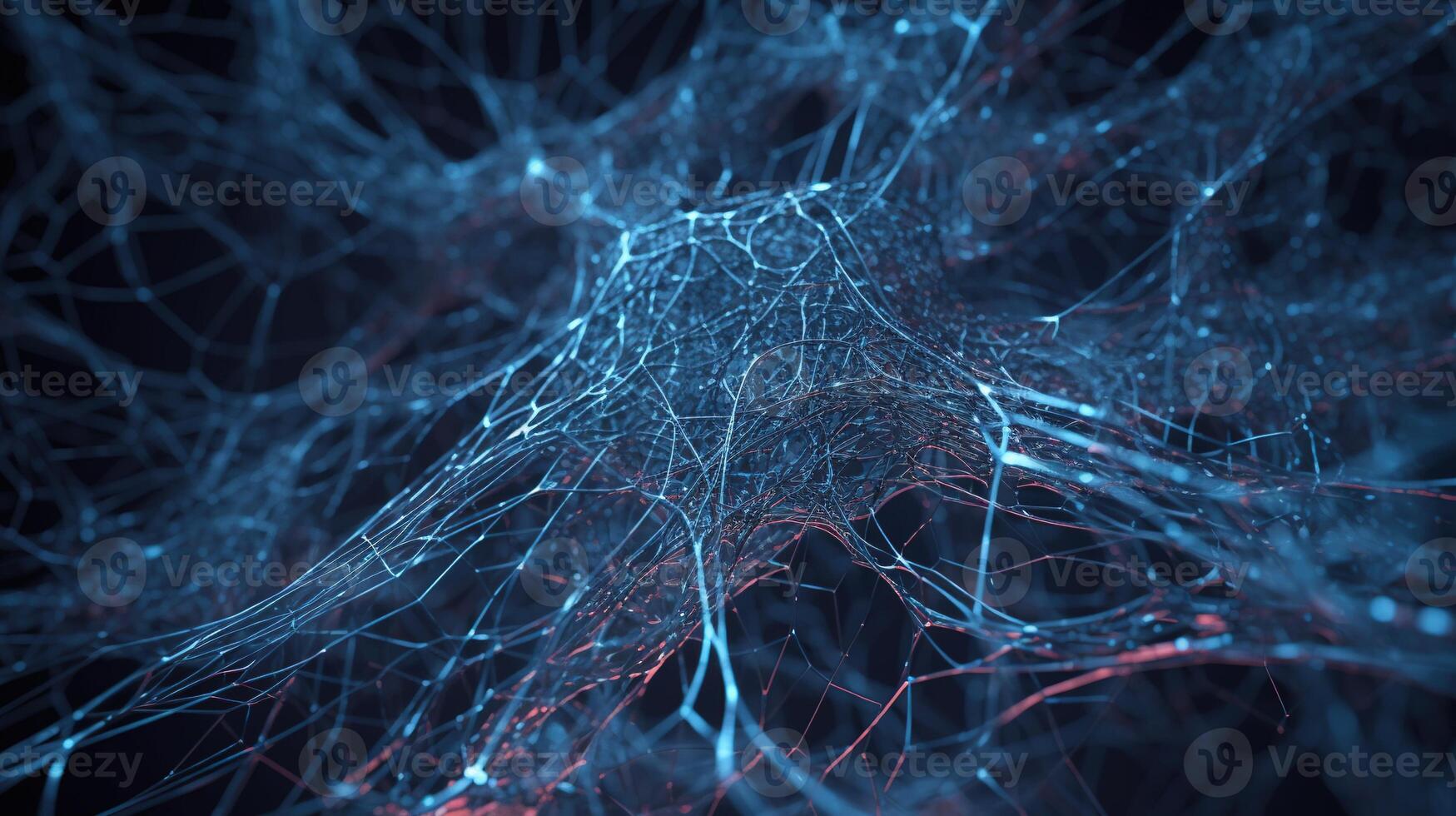 , Conceptual illustration of neuron cells with glowing link knots in abstract dark space, high resolution. Human nervous system, neural network photo