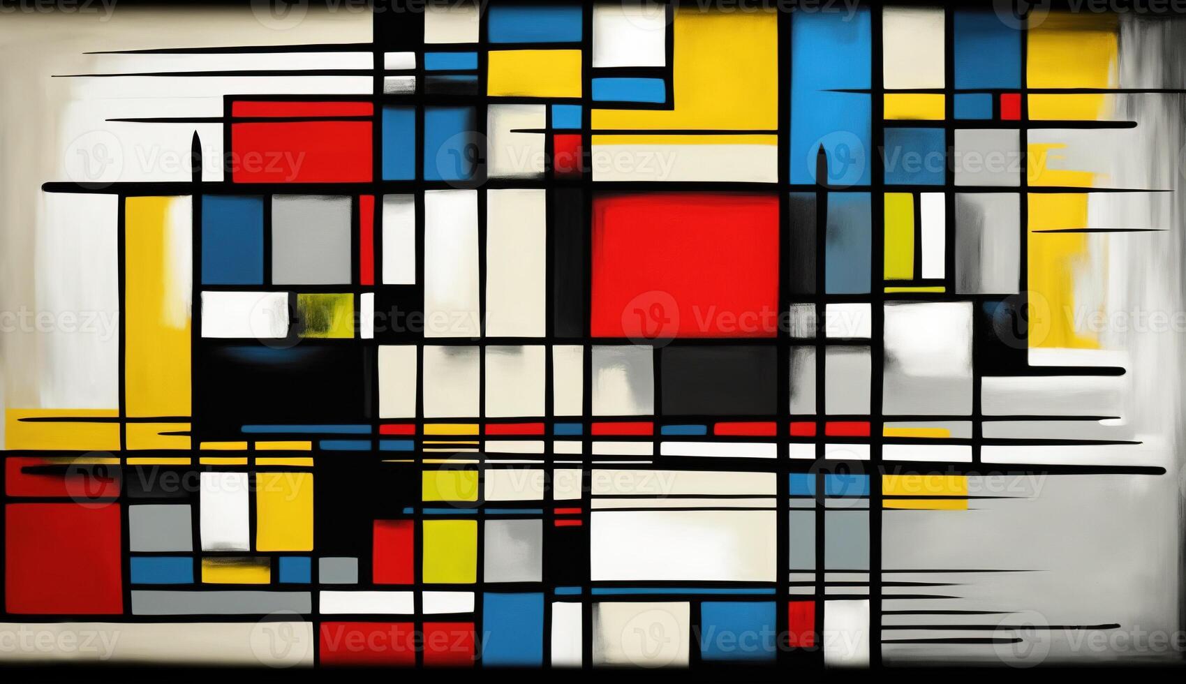 generativo ai, cubista pintado resumen vistoso rectángulos en Mondrian estilo antecedentes. de moda geométrico diseño. foto