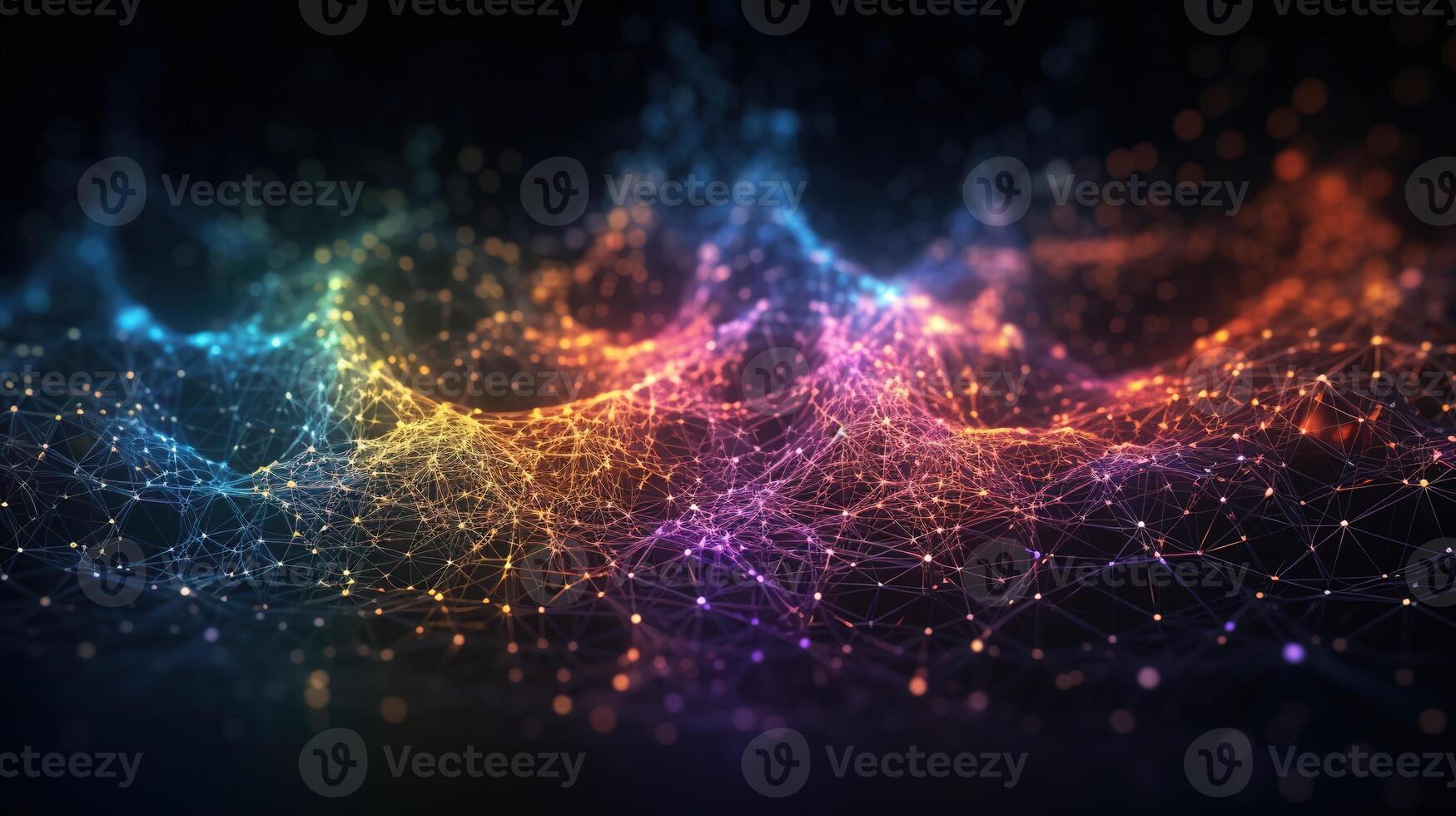 , Conceptual illustration of neuron cells with glowing link knots in abstract dark space, high resolution. Human nervous system, neural network photo
