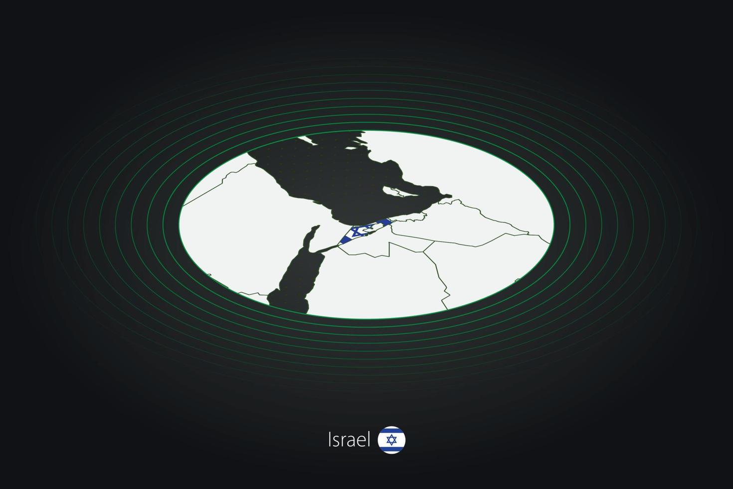 Israel map in dark color, oval map with neighboring countries. vector