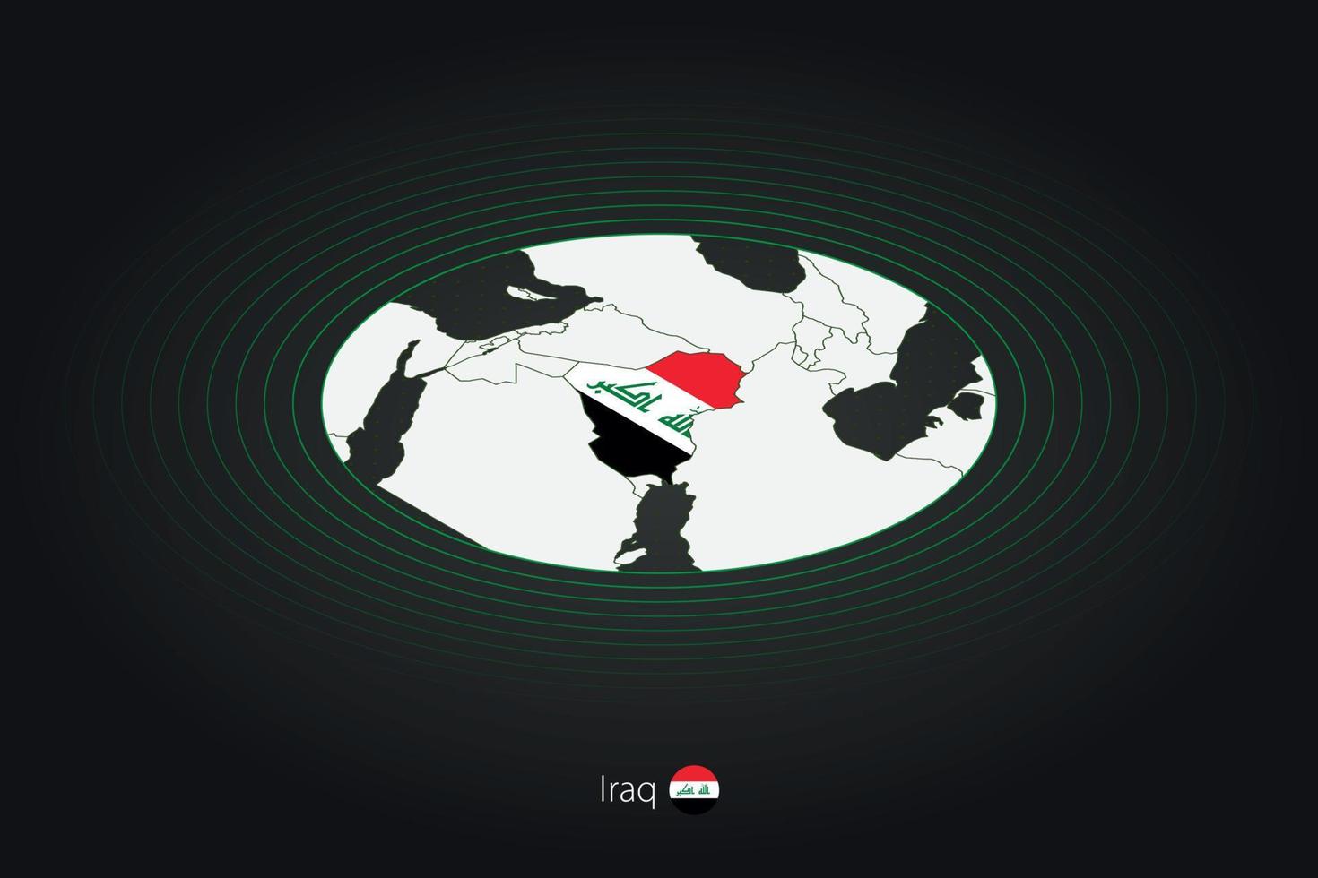 Irak mapa en oscuro color, oval mapa con vecino países. vector