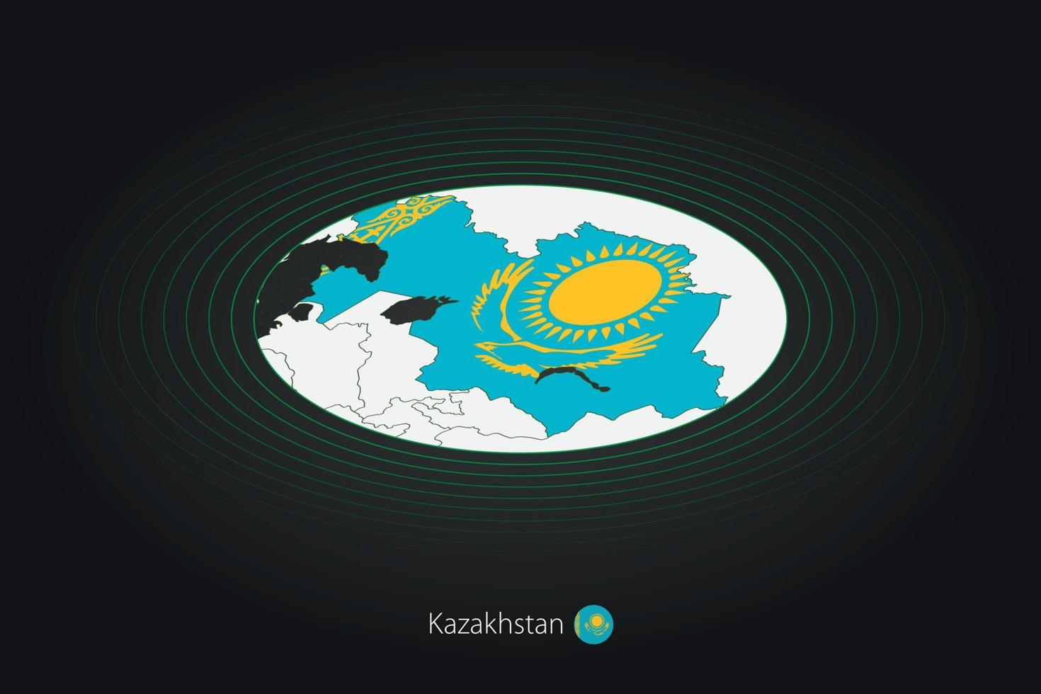 Kazakhstan map in dark color, oval map with neighboring countries. vector