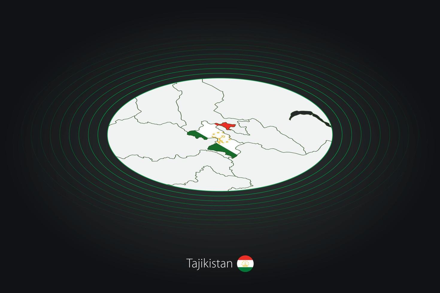 Tajikistan map in dark color, oval map with neighboring countries. vector