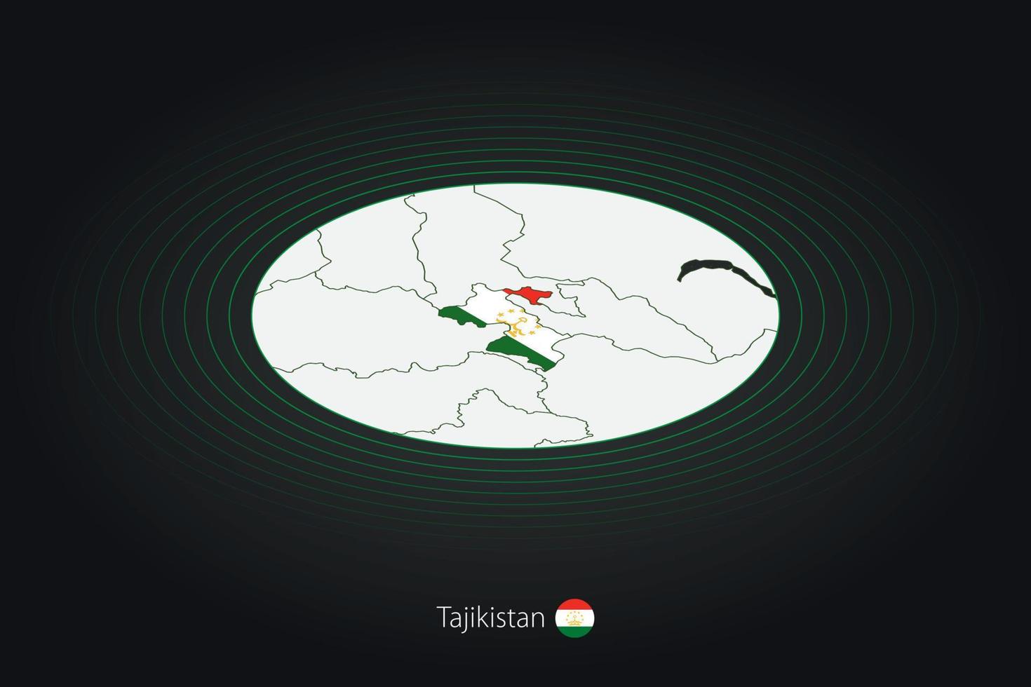 Tajikistan map in dark color, oval map with neighboring countries. vector