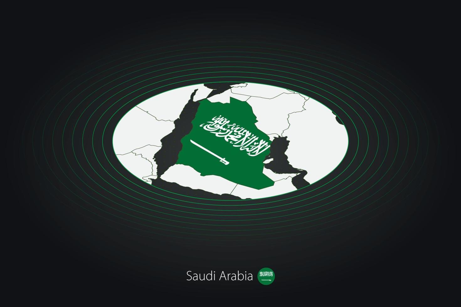 saudi arabia mapa en oscuro color, oval mapa con vecino países. vector
