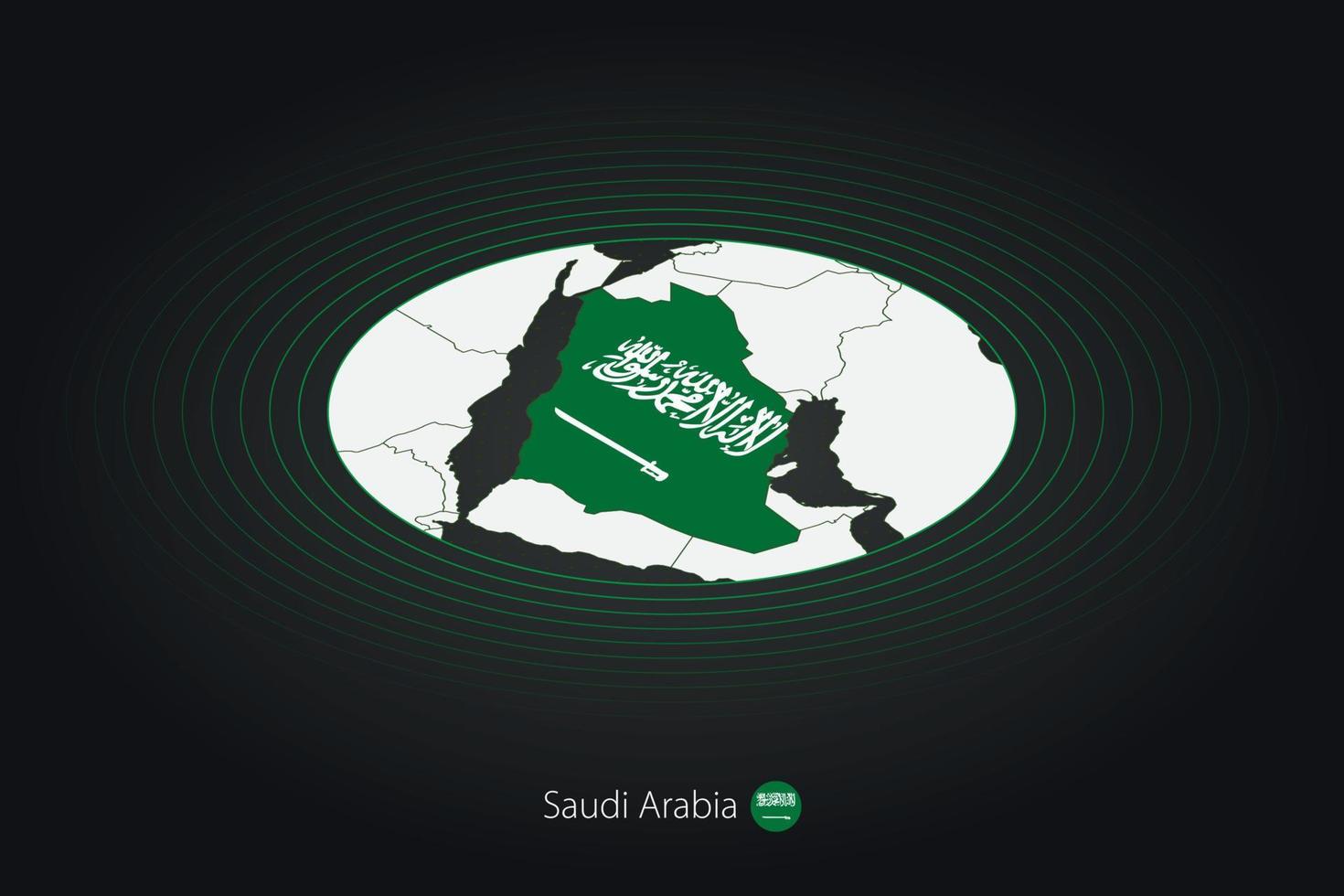 Saudi Arabia map in dark color, oval map with neighboring countries. vector
