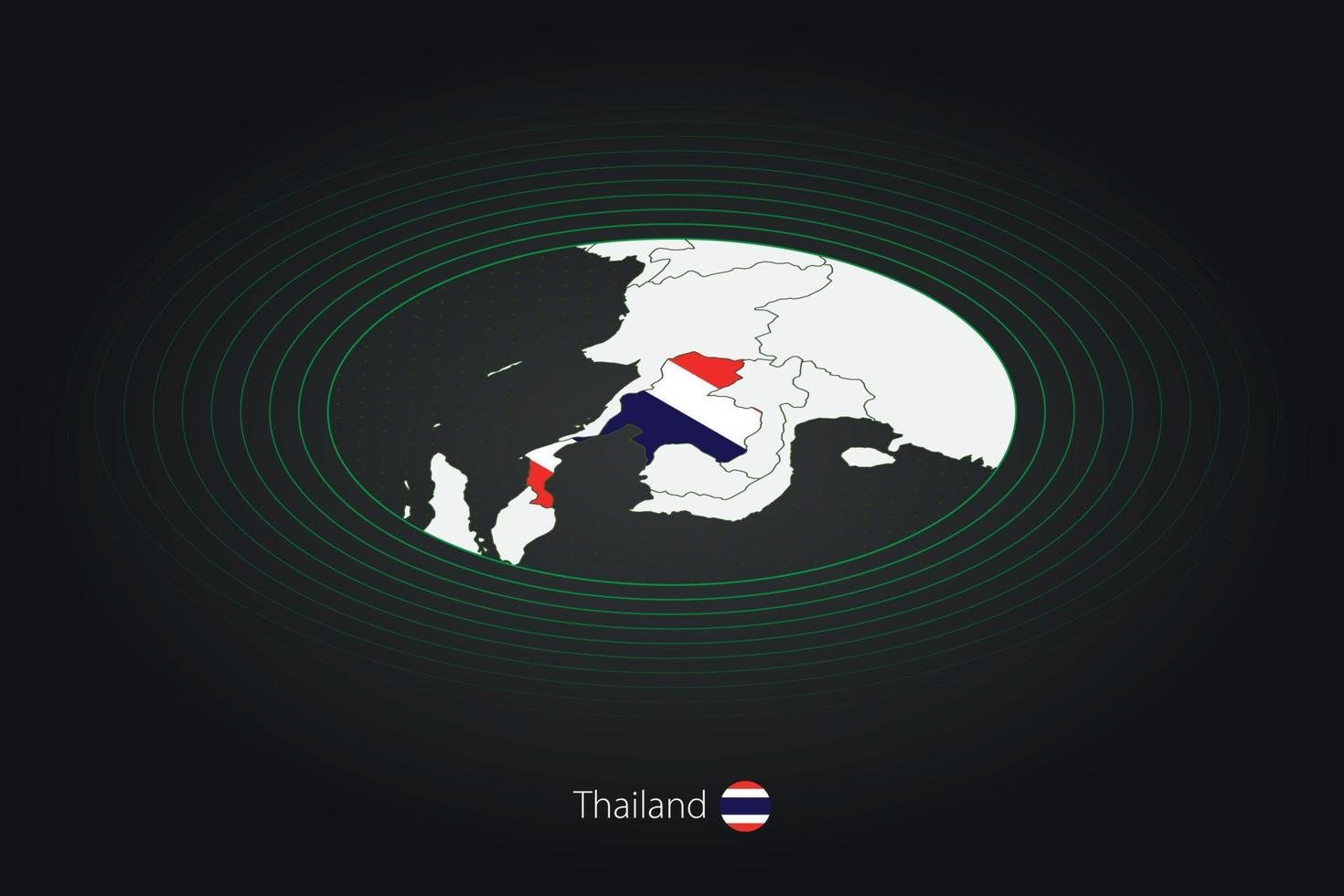 Thailand map in dark color, oval map with neighboring countries. vector