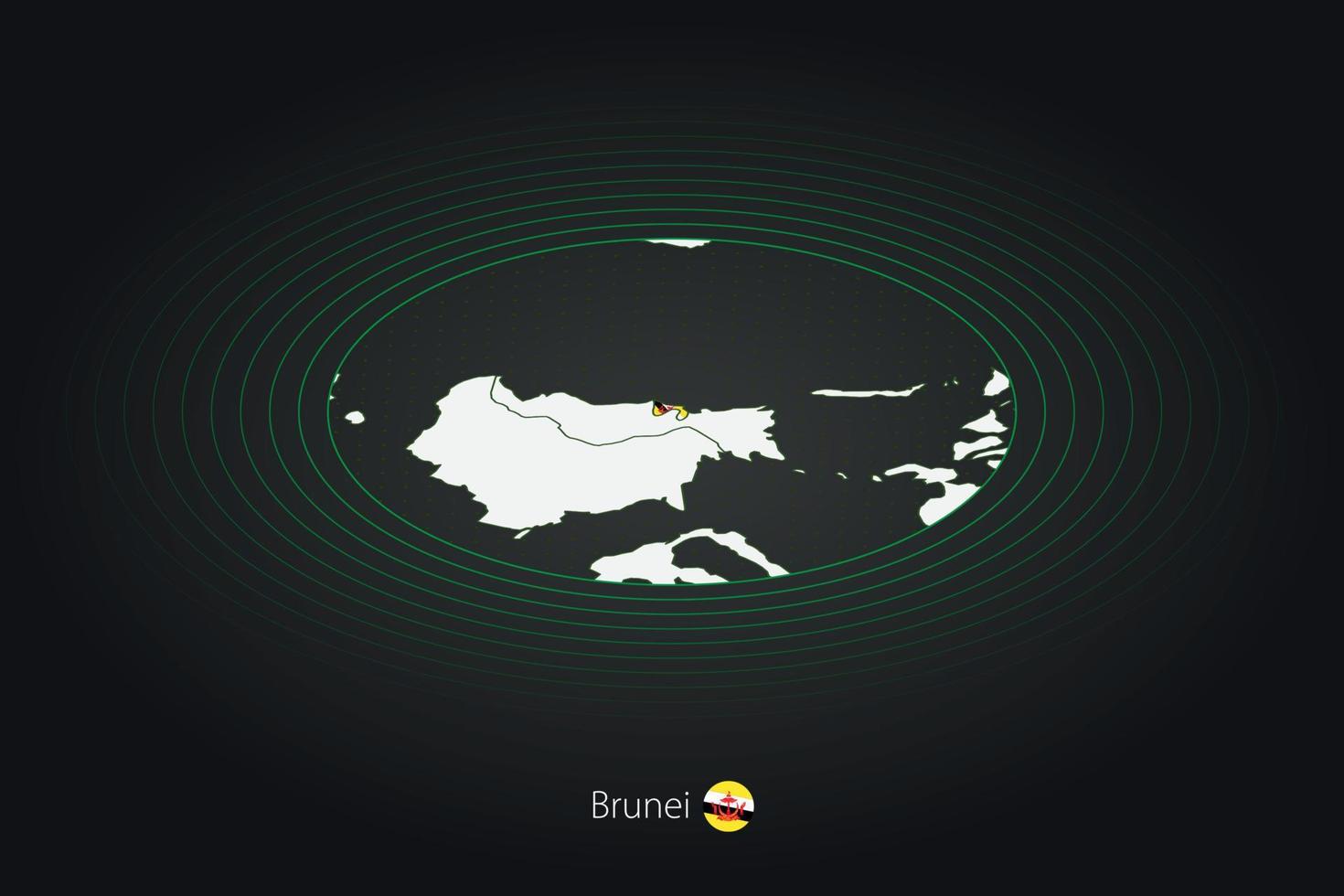 Brunei mapa en oscuro color, oval mapa con vecino países. vector