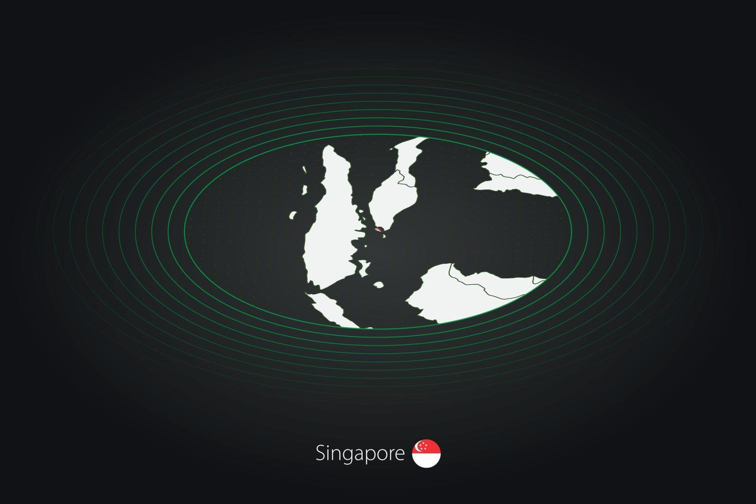 Singapur mapa en oscuro color, oval mapa con vecino países. vector