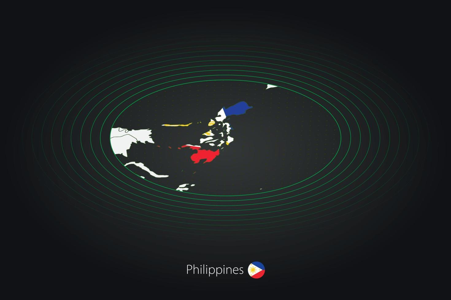 Filipinas mapa en oscuro color, oval mapa con vecino países. vector