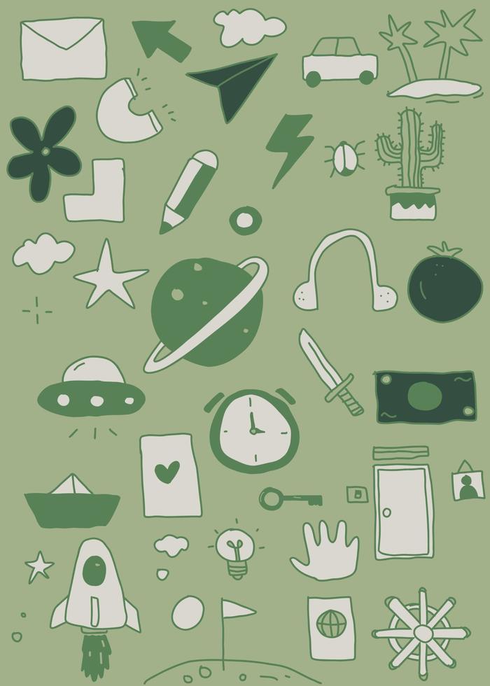 green colors doodle art hand drawn vector