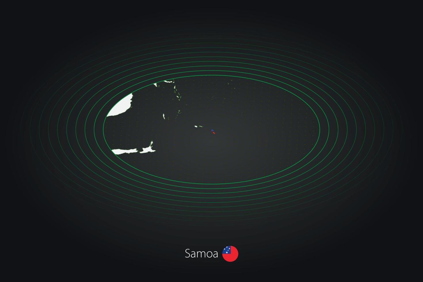 Samoa mapa en oscuro color, oval mapa con vecino países. vector