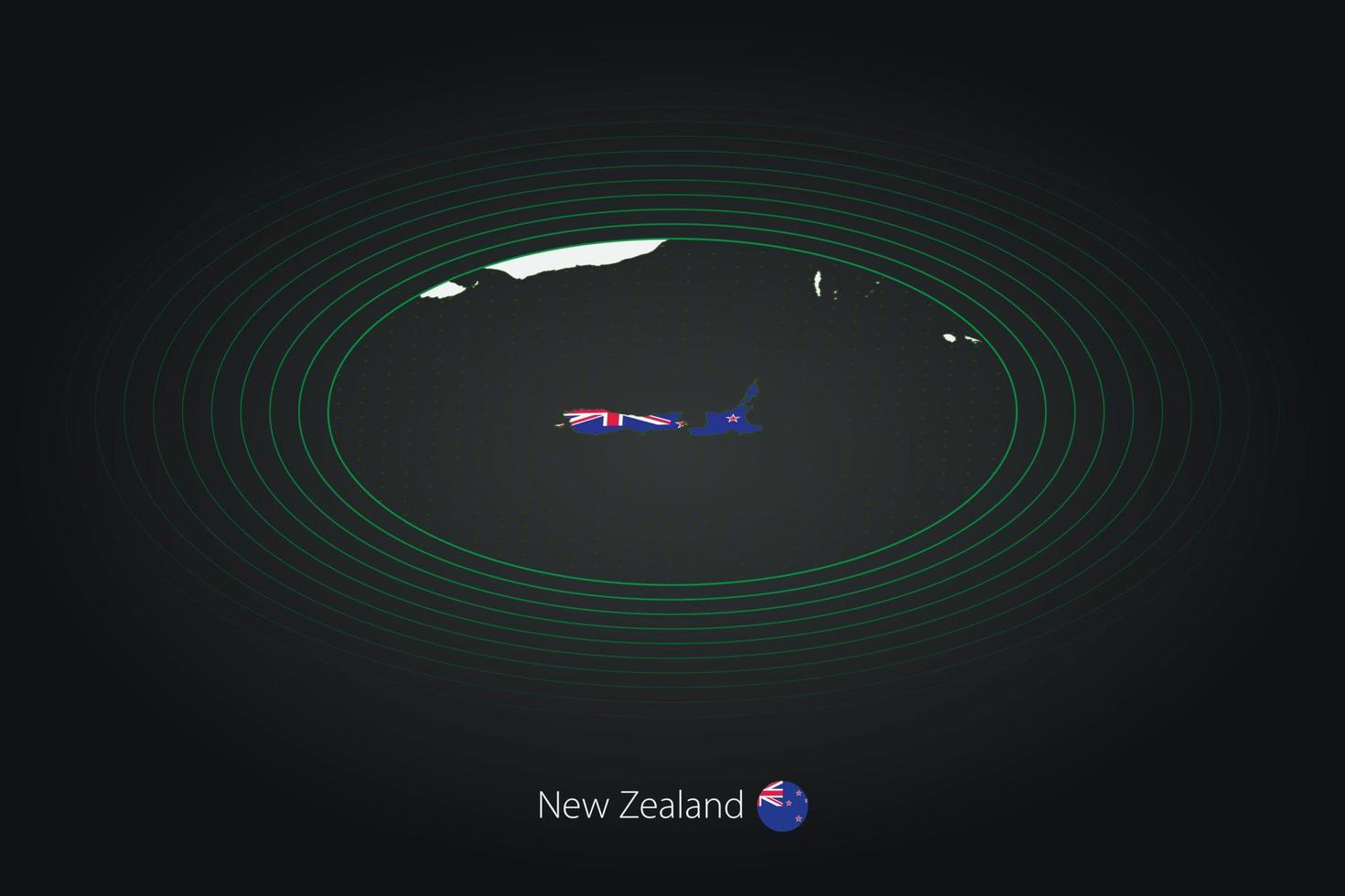 nuevo Zelanda mapa en oscuro color, oval mapa con vecino países. vector
