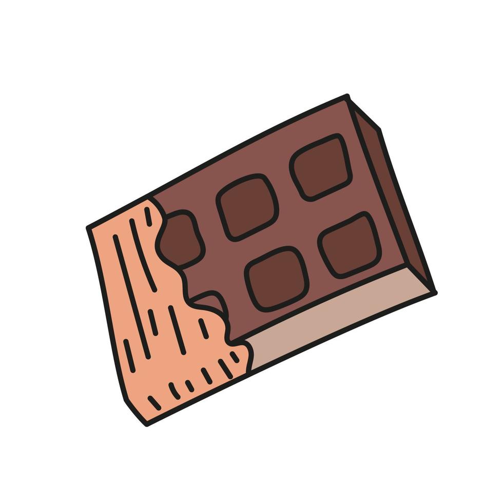 Chocolate bar isolated vector illustration in doodle style. Concept sweets shop, cafe, sweet snack.
