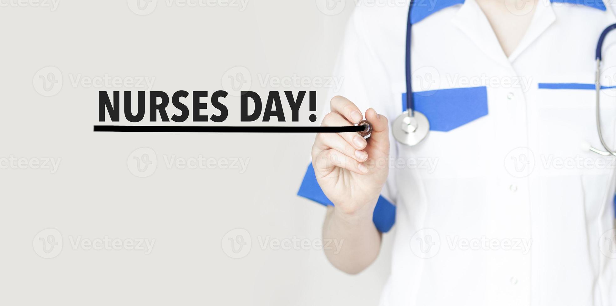 Doctor writing text nurses day 12 may with marker, medical concept photo