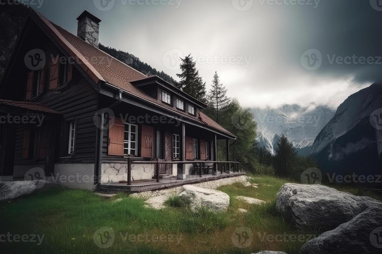 Cottage in nature. Lodge in mountains. photo