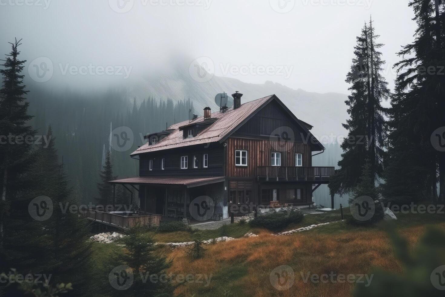 Cottage in nature. Lodge in mountains. photo