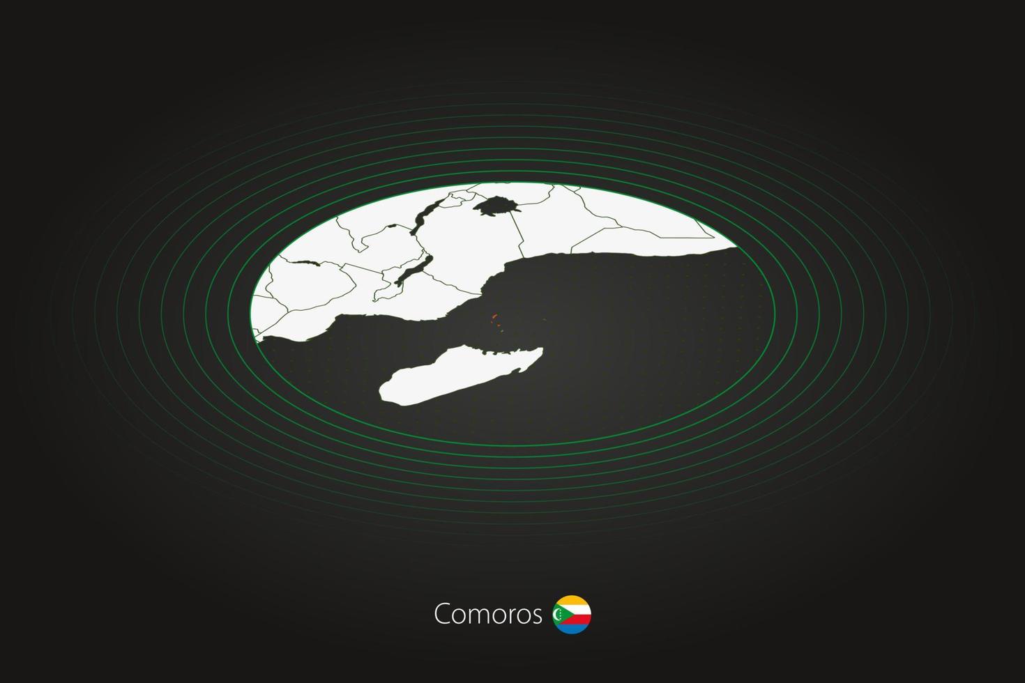 comoras mapa en oscuro color, oval mapa con vecino países. vector