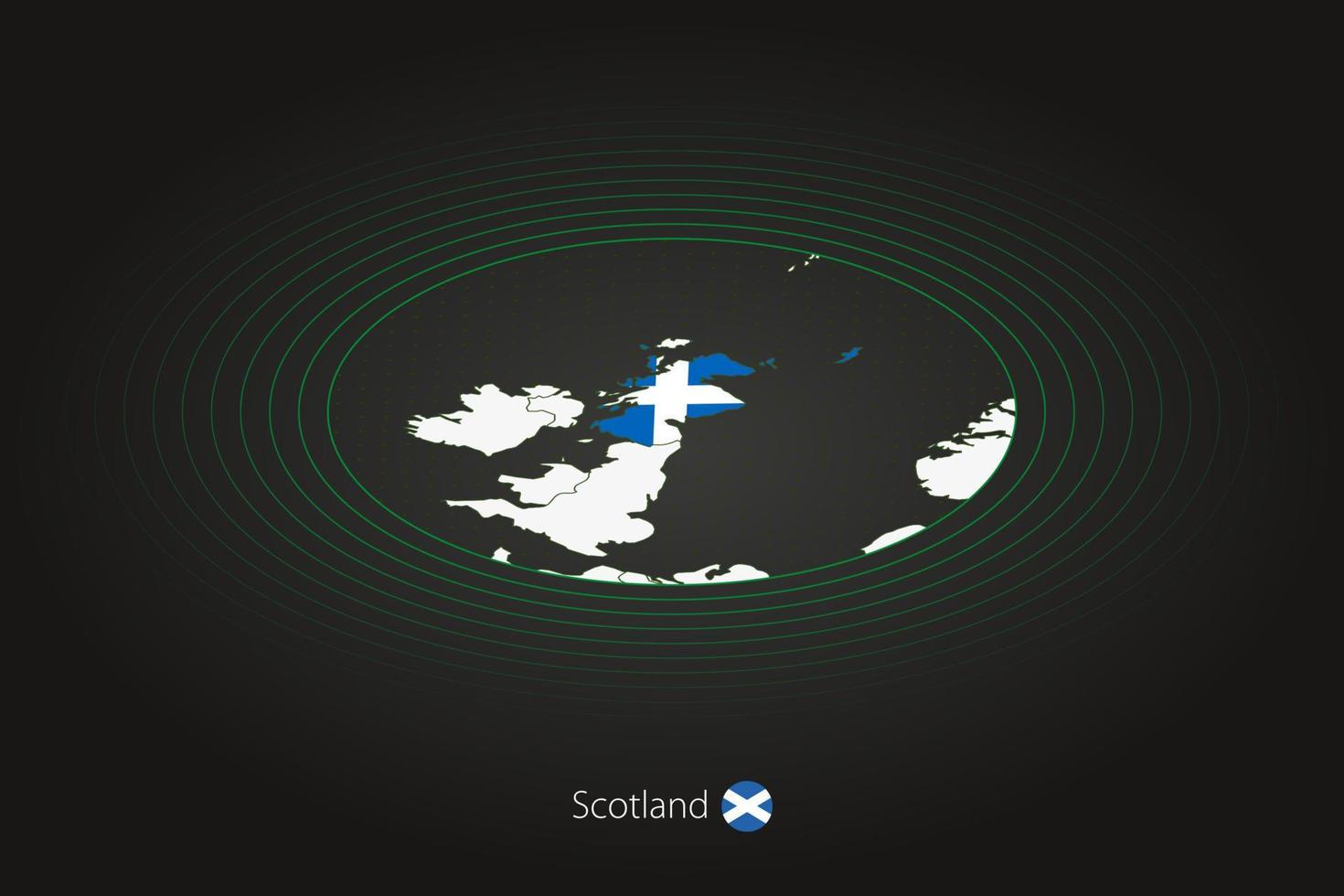 Scotland map in dark color, oval map with neighboring countries. vector