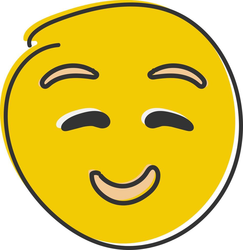 Cute smiling emoji. Happy face with flushed cheeks, cheerful embarrassed. Hand drawn, flat style emoticon. vector
