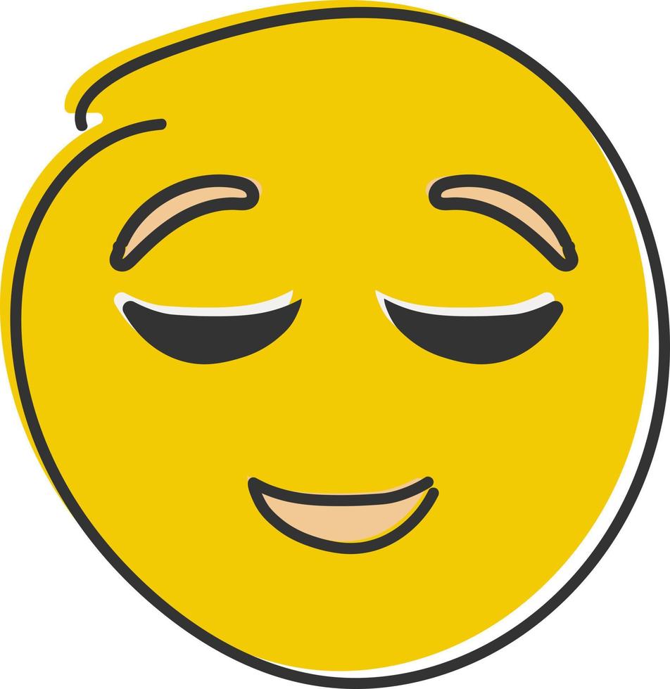 Calm emoji. Relieved emoticon, peaceful face with closed eyes and smile