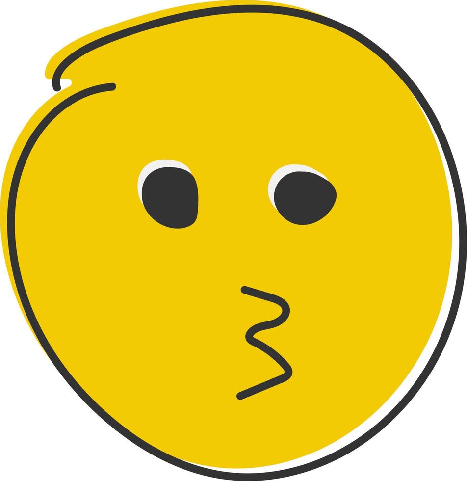 Kissing emoji with open eyes. Kiss emoticon with happy blushing face. Hand drawn, flat style emoticon. vector