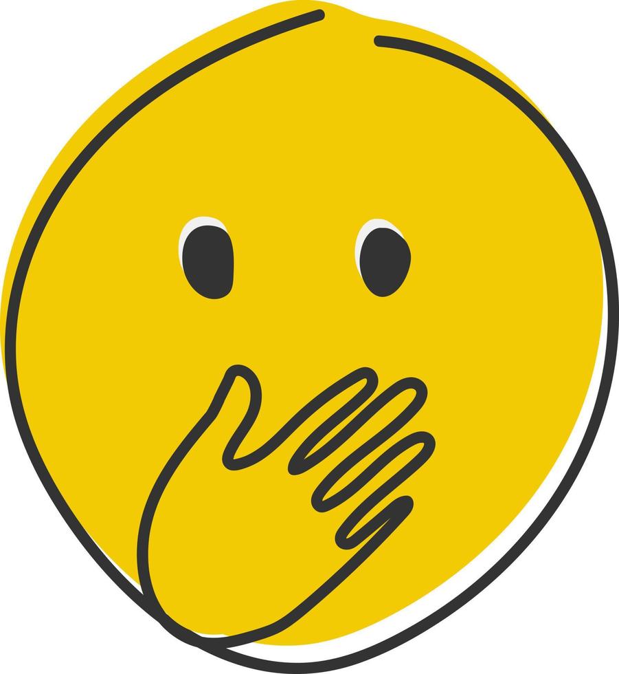 Chuckle Emoji. Emoticon cover mouth with hand while laughing. Hand drawn, flat style emoticon. vector