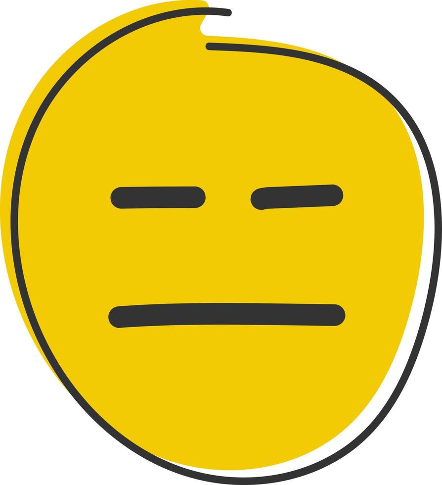 Expressionless emoji. Straight face, emoticon with neutral line eyes and mouth. Hand drawn, flat style emoticon. vector