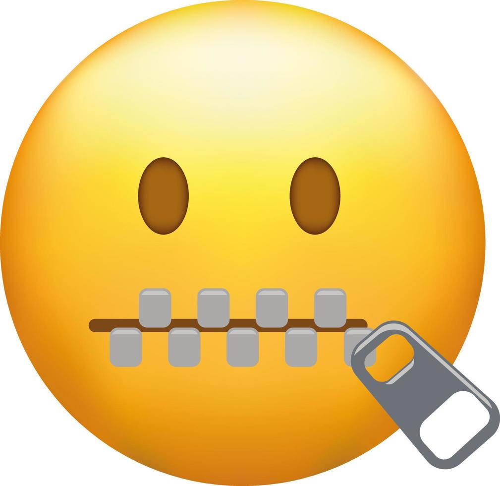 Zip mouth emoji. Silent emoticon with closed metal zipper for mouth vector