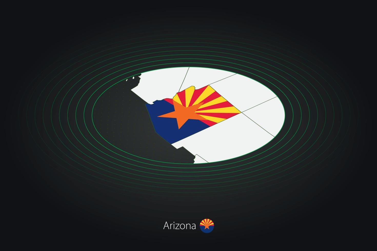 Arizona map in dark color, oval map with neighboring US states. vector