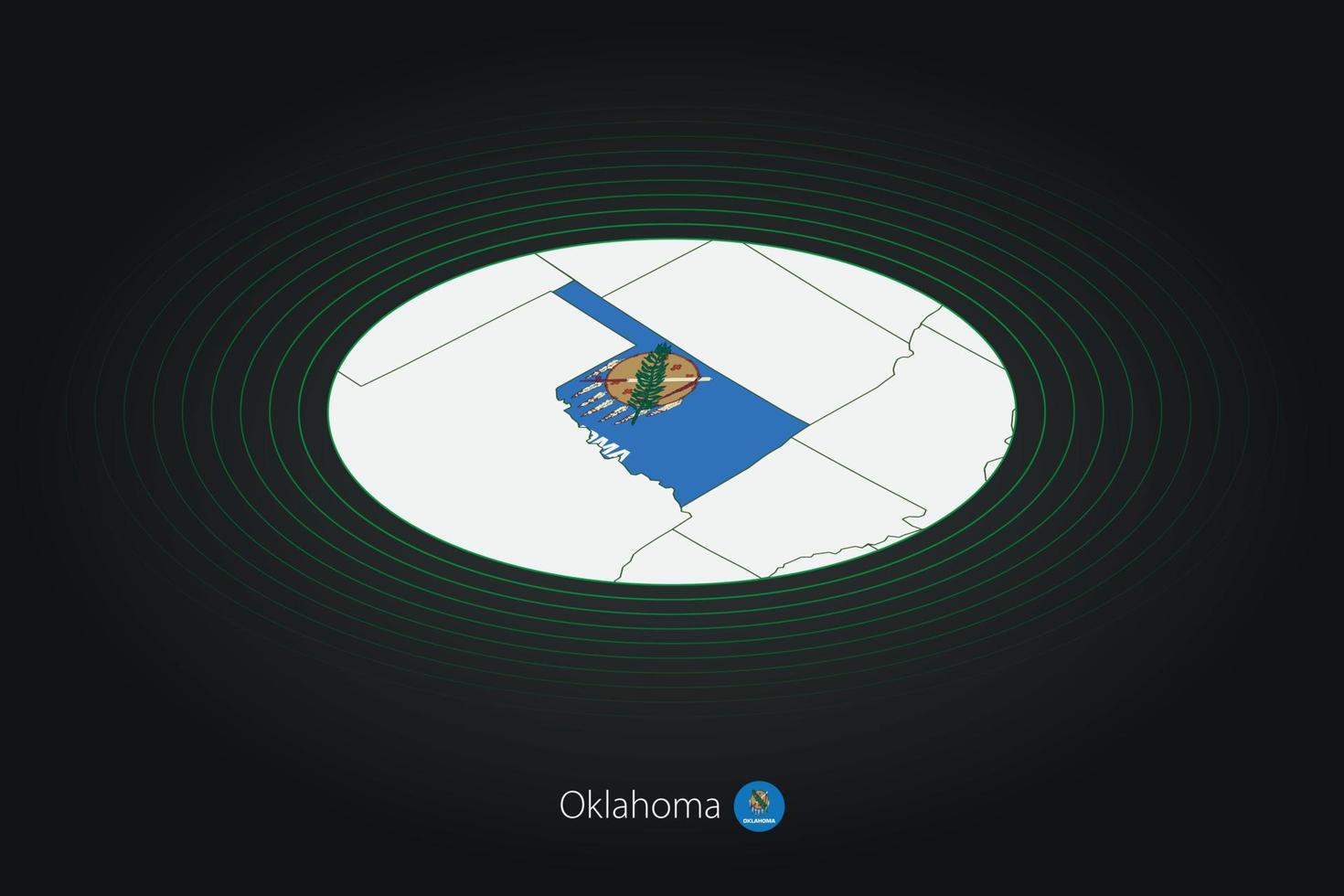 Oklahoma map in dark color, oval map with neighboring US states. vector