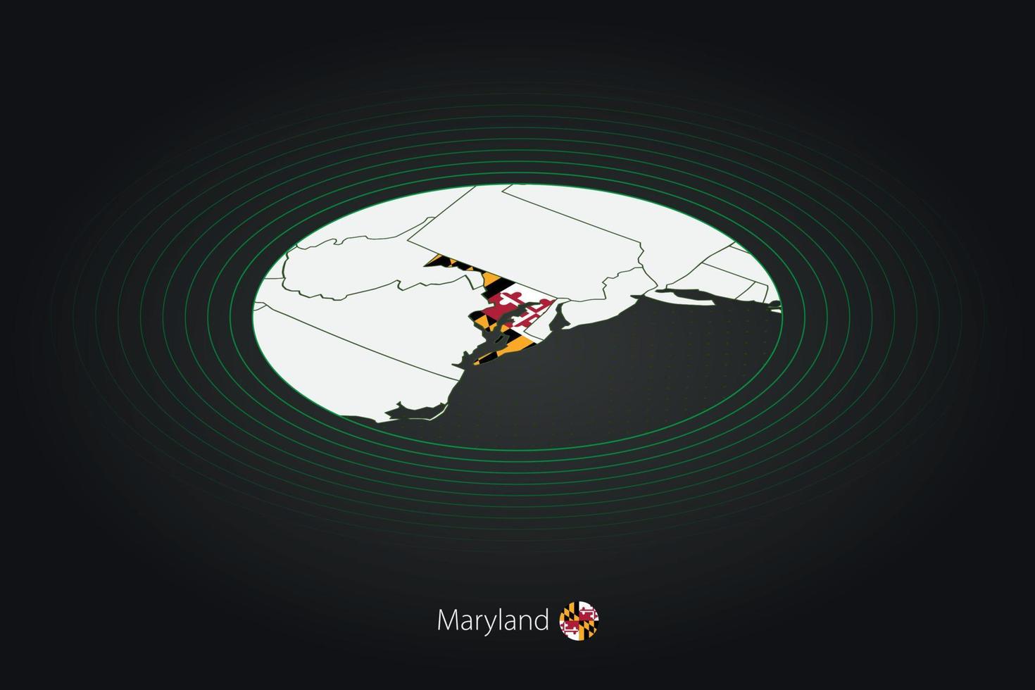 Maryland mapa en oscuro color, oval mapa con vecino nosotros estados vector