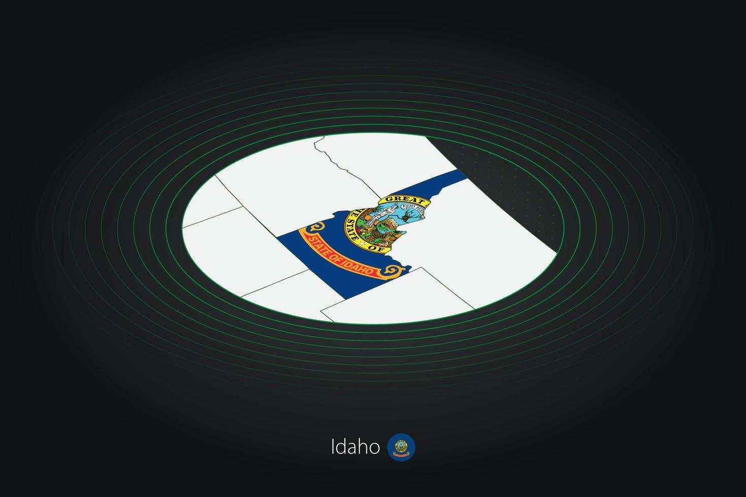 Idaho map in dark color, oval map with neighboring US states. vector