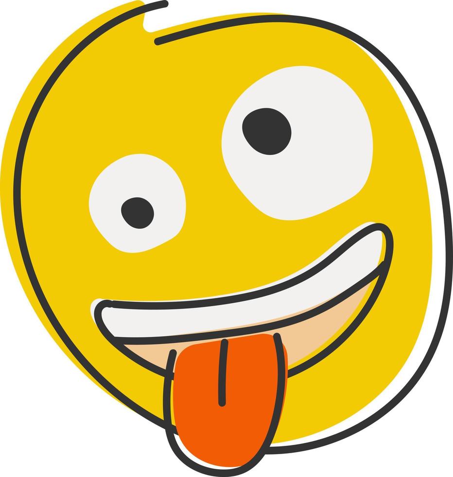 Zany emoji. Goofy emoticon with crazy eyes and tongue out. vector