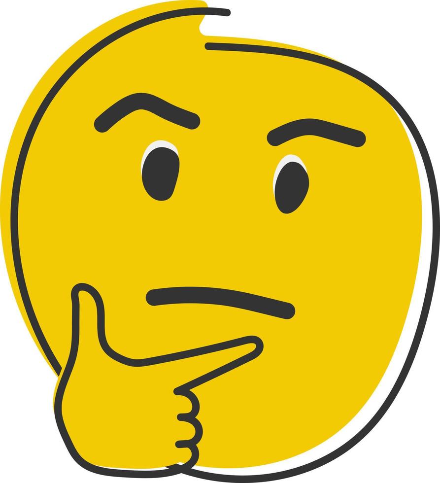 Thinking emoji. doodle emoticon. symbols. chat sticker. face and thumb. Hand drawn, flat style emoticon. vector