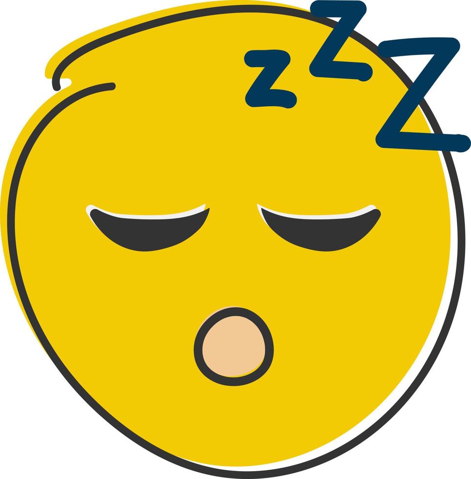 Sleeping emoji. Snoring emoticon, Zzz yellow face with closed eyes. Hand drawn, flat style emoticon. vector