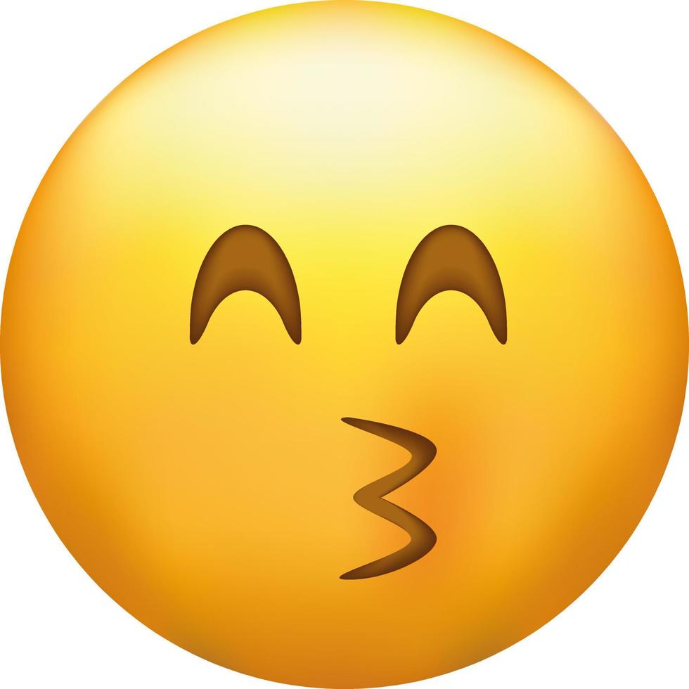 Kissing emoji with closed eyes. Kiss emoticon with happy blushing face. vector