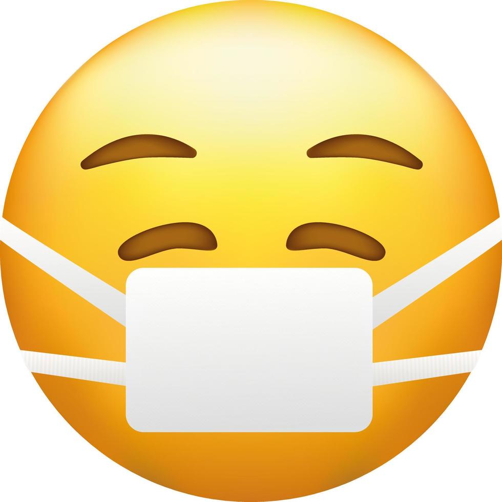 Emoji with medical mask. Emoticon yellow face wearing surgical mask. 22461892 Vector Art at Vecteezy